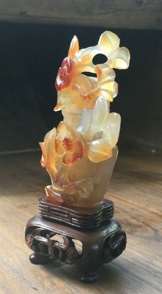 Chinese Agate Bottle Vase and Cover with Wooden stand PRICE 2