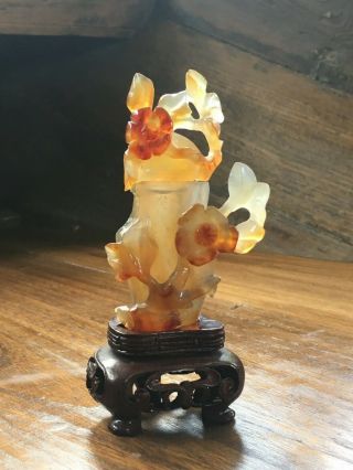 Chinese Agate Bottle Vase and Cover with Wooden stand PRICE 3
