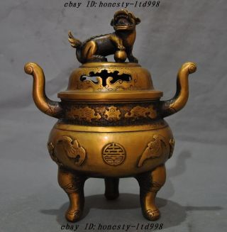 Marked China Bronze Foo Dog Lion Bat Elephant Head Statue Incense Burner Censer