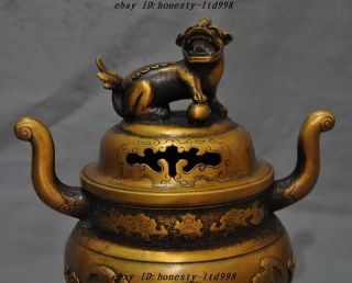 Marked China Bronze Foo Dog Lion Bat Elephant Head Statue Incense burner Censer 2