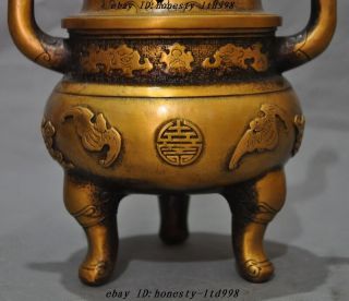 Marked China Bronze Foo Dog Lion Bat Elephant Head Statue Incense burner Censer 3