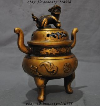 Marked China Bronze Foo Dog Lion Bat Elephant Head Statue Incense burner Censer 4