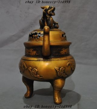 Marked China Bronze Foo Dog Lion Bat Elephant Head Statue Incense burner Censer 5