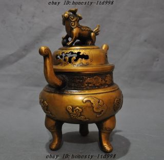 Marked China Bronze Foo Dog Lion Bat Elephant Head Statue Incense burner Censer 7