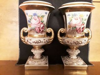 MANTLE VASES VICTORIAN HAND PAINTED ROSES,  GOLD ACCENTS 2