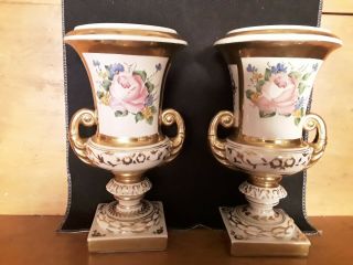 MANTLE VASES VICTORIAN HAND PAINTED ROSES,  GOLD ACCENTS 3