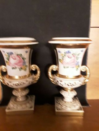 MANTLE VASES VICTORIAN HAND PAINTED ROSES,  GOLD ACCENTS 4