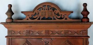 Antique red painted pierce carved hanging wall cabinet cupboard c 1900 pine 3