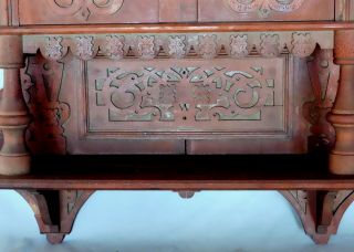 Antique red painted pierce carved hanging wall cabinet cupboard c 1900 pine 4