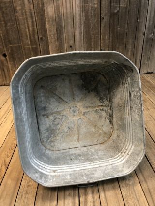 Vintage Wash Tub square basin metal galvanized rustic planter cooler garden loft 10