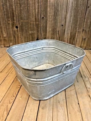 Vintage Wash Tub Square Basin Metal Galvanized Rustic Planter Cooler Garden Loft
