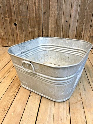 Vintage Wash Tub square basin metal galvanized rustic planter cooler garden loft 2