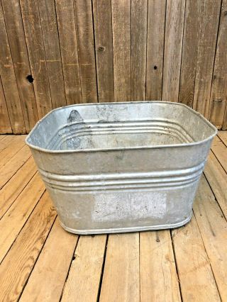 Vintage Wash Tub square basin metal galvanized rustic planter cooler garden loft 3