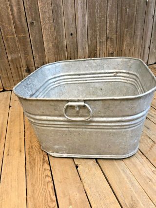 Vintage Wash Tub square basin metal galvanized rustic planter cooler garden loft 6