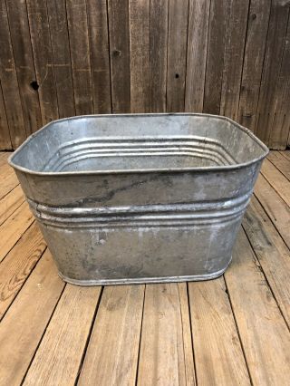 Vintage Wash Tub square basin metal galvanized rustic planter cooler garden loft 7