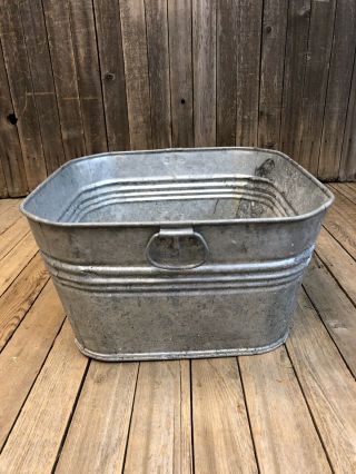 Vintage Wash Tub square basin metal galvanized rustic planter cooler garden loft 9