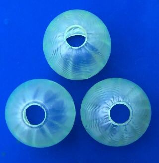 3 ANTIQUE VASELINE GLASS SHADES FOR ARTS & CRAFTS WAS BENSON TYPE LAMPS ETC 3