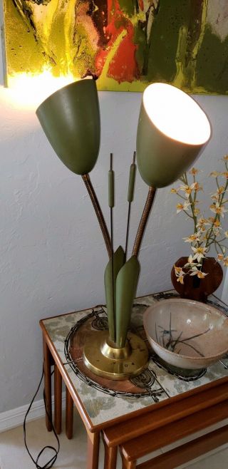 Rare Vntg Mid Century Modern Laurel Lamp Co Green Cattail Lamp / Coolest