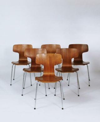 Model 3103 Teak Chairs By Arne Jacobsen For Fritz Hansen,  1960s