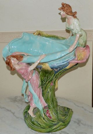 Capodimonte Porcelain Art Nouveau Ladies Conch Jardiniere 24 " Heubach Style ?