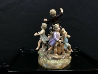 Antique19th Century Meissen Porcelain Figurine Group Of Children Musicians.  N.  R 4