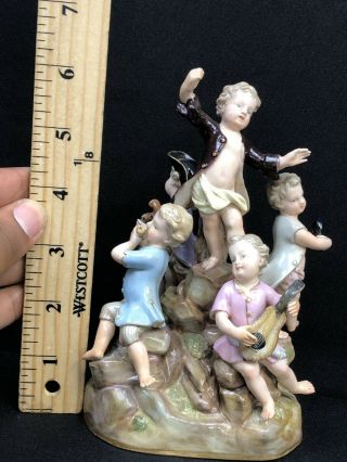 Antique19th Century Meissen Porcelain Figurine Group Of Children Musicians.  N.  R 9