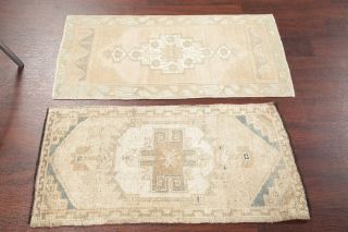 Package Of 2 Muted Oushak Turkish Oriental Distressed Area Rug Hand - Knotted 2x4