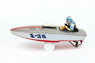 Vintage Marusan Japan S - 35 Shark 35 Battery Operated Motorized Tin Speed Boat
