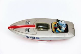 Vintage Marusan Japan S - 35 Shark 35 Battery Operated Motorized Tin Speed Boat 2