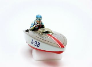 Vintage Marusan Japan S - 35 Shark 35 Battery Operated Motorized Tin Speed Boat 3