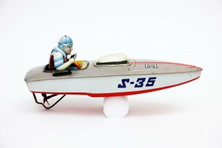 Vintage Marusan Japan S - 35 Shark 35 Battery Operated Motorized Tin Speed Boat 4