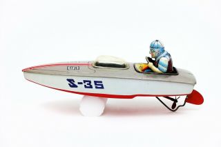 Vintage Marusan Japan S - 35 Shark 35 Battery Operated Motorized Tin Speed Boat 5