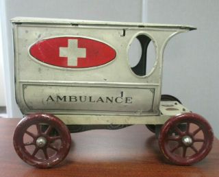 Antique Early Vintage German? Tin Crank Wind Ambulance Toy 7 "