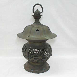 H379: Real Japanese Old Copper Ware Big Hanging Lantern For Shrine Or Temple