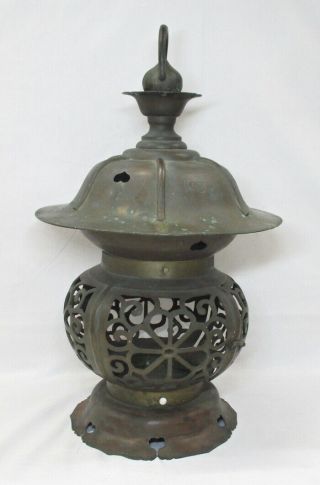 H379: Real Japanese old copper ware BIG hanging lantern for shrine or temple 5