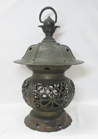 H379: Real Japanese old copper ware BIG hanging lantern for shrine or temple 8