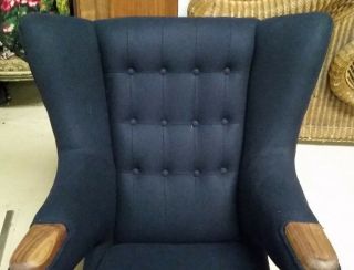MCM Style Hans Wegner Papa Bear Chair & Ottoman Navy Fabric Repro Midcentury 2