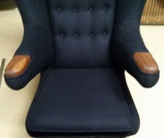 MCM Style Hans Wegner Papa Bear Chair & Ottoman Navy Fabric Repro Midcentury 3