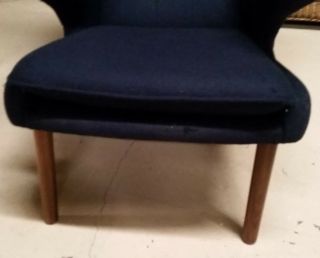 MCM Style Hans Wegner Papa Bear Chair & Ottoman Navy Fabric Repro Midcentury 6