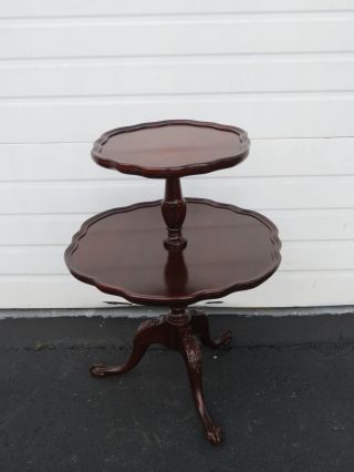 Mahogany Two Tiers Carved Pie Crust Side Table 8464