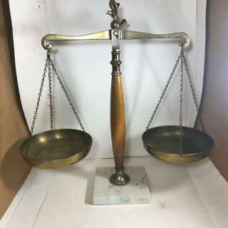 Vintage Brass Scales Of Justice Eagle Top With Fine Marble Base