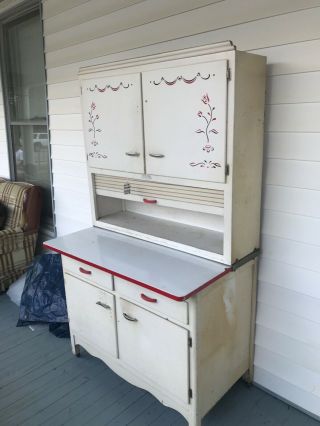 Vintage Hoosier Kitchen Cabinet White And Sugar Bin