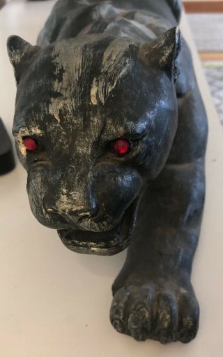 Vintage Mid Century Modern Jewel Eyed Sculpture Figurine Black Panther 10