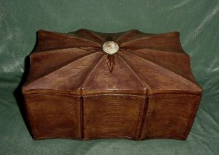 Antiq Oak Wood Jewelry Casket Box W/ Pate De Verre Cameo Velvet Padding Inside