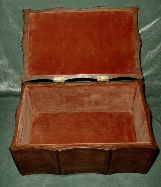 ANTIQ OAK WOOD JEWELRY CASKET BOX w/ PATE DE VERRE CAMEO VELVET PADDING INSIDE 8