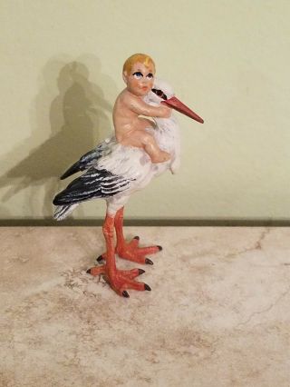 Vienna Bronze Austria Stork With Baby Cold Painted Rare