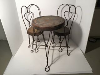 Vintage Bistro Metal Table W/2 Chairs - Salesman’s Sample 14” Tall