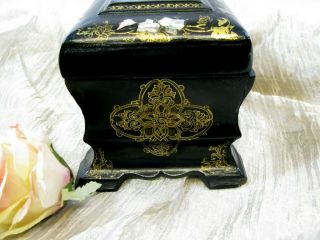 Victorian Era Paper Mache & MOP Tea Caddy/Casket Box 8.  75 