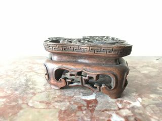 ANTIQUE CHINESE HAND CARVED WOOD FOOTED PEDESTAL STAND RARE SHAPE 2