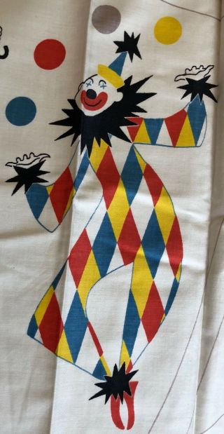 Vintage 50s 60s Circus Clown Curtains Mid Century Modern Retro Textile Apolinar 4